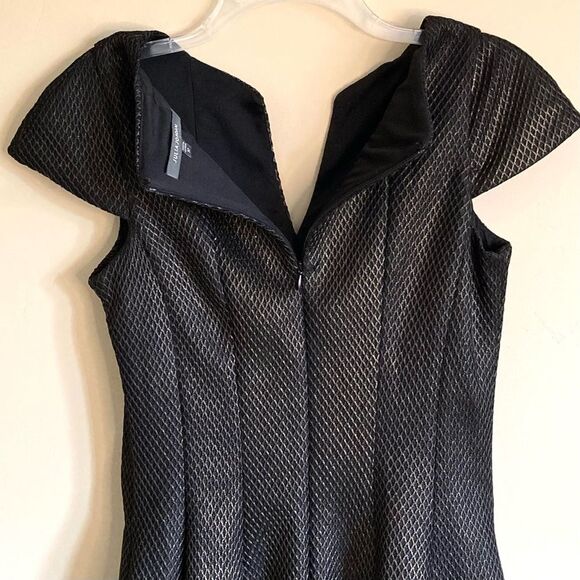 Julia Jordan Fit and Flare Split Neck Mesh Metallic Dress Black Gold Size 10 - Picture 11 of 16
